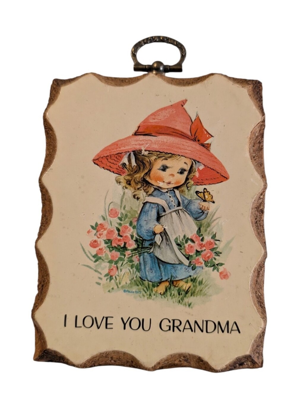 Vintage Paula Cutes "I Love You Grandma" Wall Plaque 3.5x4.5 Retro Cute Girl